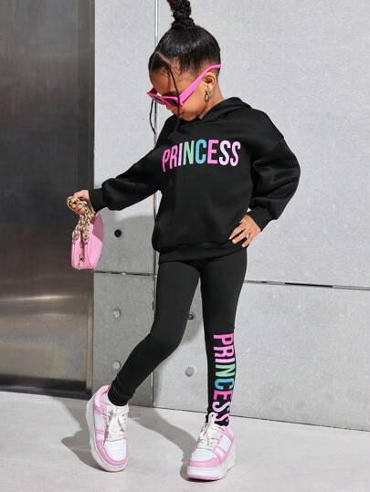 Set med termofodrad huvtröja och åtsittande mjukisbyxor för ung flicka – casual street