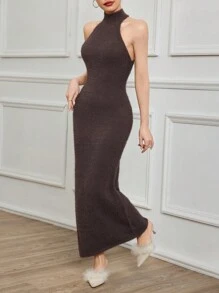 Modelyn Bộ 2 món: Áo xoắn phía trước và váy dệt kim thắt eo, phong cách thanh lịch chất lượng cao phù hợp cho mùa thu và đông Bộ 2 món - Cà phê nâu - Xem 2