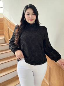 SHEIN Privé 大码女式中式领花卉印花高领衬衫，秋季新品