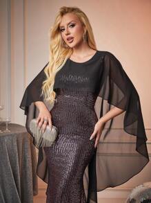 SHEIN Belle Women's Sequined Shawl Elegant Formal Dress, Suitable For Ball Gowns, Semi Formal Prom Dress, For Birthday, Wedding Guest, Graduation Homecoming For New Year Holiday Party Clothes