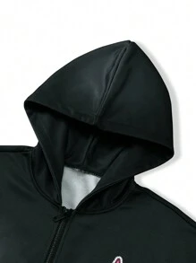 PAVTROS Manfinity Streetrush Men's Autumn Letter & Pentagram Print Long Sleeve Zip Up Hoodie - Black - View 3