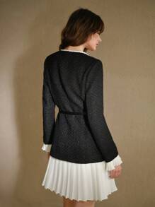 MOTF STUDIO 粗花呢双色系带领口撞色荷叶边装饰二合一连衣裙，新年装扮 - 白色 - 查看 7