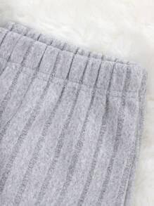 SHEIN 2 Stücke Minimalistische feste graue Fuchs Fleece Thermo-Unterwäsche Set für Teenager Mädchen - Langarm-Oberteil und Leggings