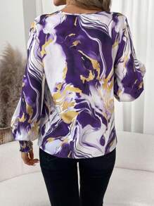 SHEIN Clasi 1 chiếc áo dài tay họa tiết hình học màu tím cho nữ tay dài xếp ly thanh lịch để đi làm/hẹn hò - Nhiều màu - Xem 2