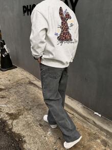 DAZY Men's Leopard & Rabbit Print Pullover Sweatshirt, Casual And Fashionable For Daily Wear Fall,Winter - Grey - View 3
