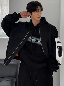 DAZY Herren Jacke & Oberbekleidung mit Buchstaben Muster und großer Tasche, Schwarz, für den Herbst