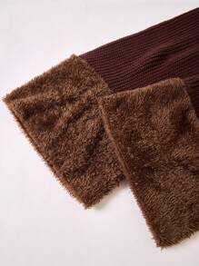 SHEIN Teen Girls Fashion Patched Fluffy Cable Knit Cropped Cardigan & Flared Pants 2 Pieces Set, Autumn/Winter - Brown - View 4