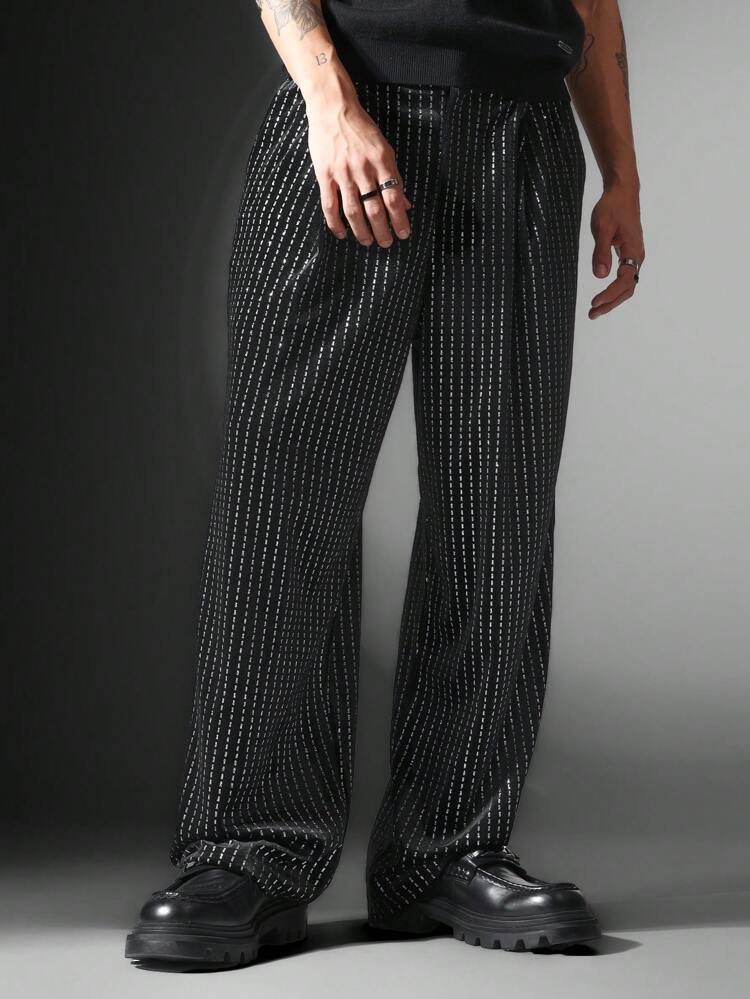 SUMWON Lurex Pinstripe Wide Leg Trousers Disco Party Pants Club Festival Evening Occasion Statement Bottom Clubwear