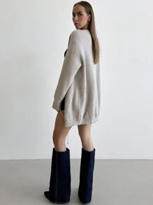 Aloruh 1pc Elegant Tie Front Long Cardigan, Gray, Versatile And Loose Fit - Grey - View 2
