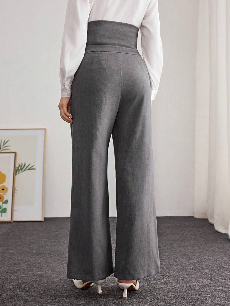 Modelyn Pantalon asymétrique taille haute jambe large pour femme, décontracté et pour le port quotidien - Gris - Voir 2