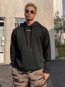 DAZY Sudadera con capucha minimalista casual para hombre, para uso diario, ropa de otoño - Negro - Ver 6