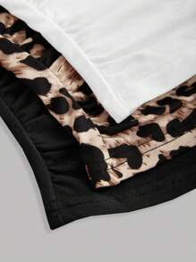 SHEIN 青少年女孩 3 件套休闲套装：豹纹印花、纯色褶皱吊带背心和短裤 - 彩色 - 查看 4