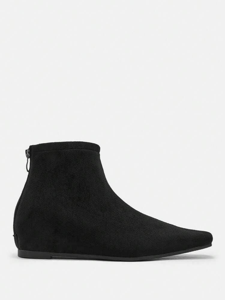 CUCCOO BIZCHIC 1pair Black Square Toe Flat Bottom Hidden Wedge Elastic Band Slip On Ankle Boots For Women For Christmas And New Year Holiday Vibe Fall And Winter