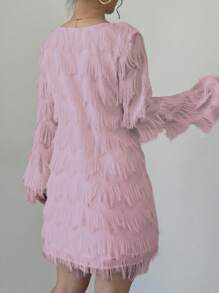 Chiquease 1pc Casual Elegant Long Sleeve Feather Design Shift Dress, Commuter Style, Autumn