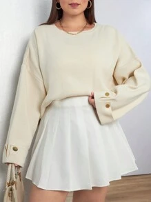 EURMUSE Double Sleeve Button Detailed Oversize Thick Winter Sweater Warm Touch - Aprikot - View 1