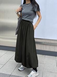 DAZY 1件女士纯色简约休闲日常半身裙 - 深灰色 - 查看 2