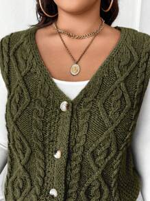 Calvaya Áo len dệt kim màu trơn cỡ lớn, thường ngày cho mùa thu đông - xanh quân đội - Xem 3