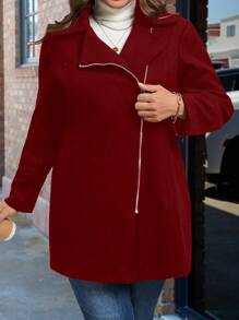 大码纯色 Polo 领夹克，秋冬季休闲装