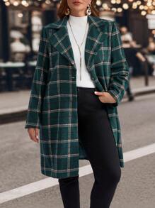 EMERY ROSE Weihnachts-Große Größen-Kleidung für Damen, karierter Kragen Mantel, Lässig, Wintermantel für Frauen