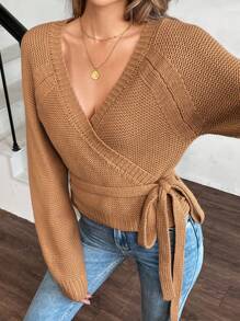 SHEIN LUNE Suéter holgado de punto de manga raglán y hombros descubiertos de unicolor, para otoño/invierno