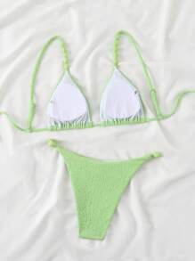 Mint Green Ruched Crisscross Strap Bikini Set Summer - Mint Green - View 5