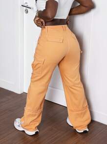 SHEIN Slayr Women's Front Button Pocket Simple Casual Denim Jeans - Orange - View 2