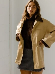 Aralina Women Barn Button-Up Contrast Collar Utility Shacket - Brown - View 6