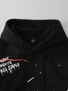 Manfinity EMRG Casual Men Slogan Print Long Sleeve Drawstring Hoodie - Black and White - View 6