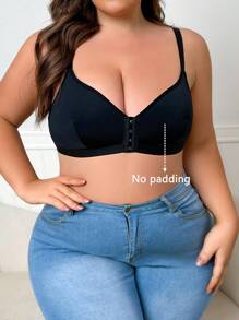 Plus Size Women's Black Front Closure Bra, One Piece - Black - View 5