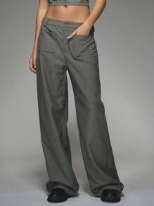 MISSGUIDED Tailored Checkered Patch Pocket Wide Leg Trousers Office Wear