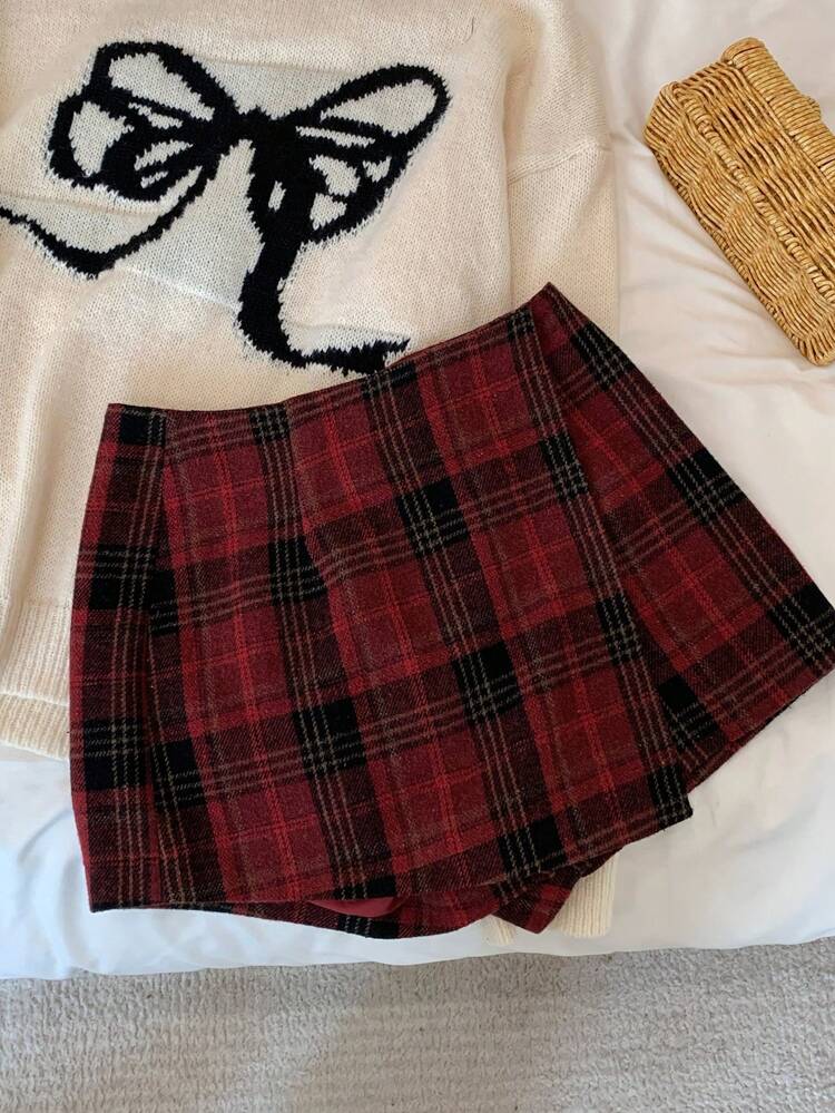 Women's Minimalist Plaid Skort, Casual Everyday Wear,Fall Clothes