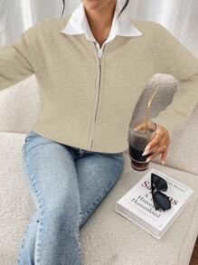 Chiquease Damen Langarm Bluse mit Reißverschluss vorne, einfarbig, für den täglichen Gebrauch