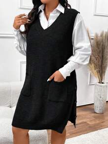 SHEIN Frenchy Vestido tipo chaleco de punto para tallas grandes, minimalista de moda casual para uso diario, para invierno