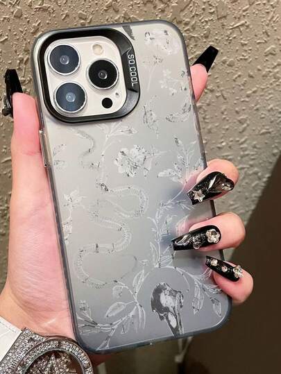 Goth 1 pièce Étui de téléphone avec impression squelette, serpent et fleurs de style gothique