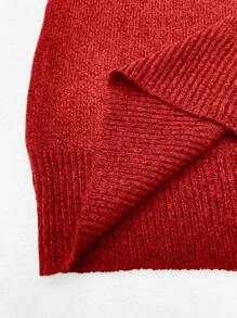 SHEIN LUNE Plus Size Women Solid Color Knit Foldover Off Shoulder Metal Pullover Sweater, Elegant & Versatile For Autumn/Winter Knit Pullover Fall - Red - View 8