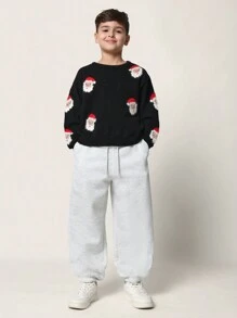 SUMWON 节日圣诞老人针织毛衣圣诞派对冬季毛衣青少年节日礼物新奇套头衫季节性舒适针织衫 - 黑色 - 查看 3