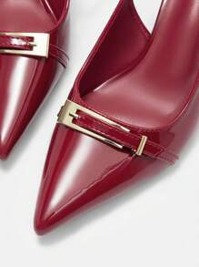 CUCCOO BIZCHIC Women's Fashion Burgundy Metallic Buckle Minimalist Pointed Toe Flat Shoes, Commute, Party, Vacation Suitable For Christmas And New Year Holiday Vibe Fall And Winter - Burgundy - View 7