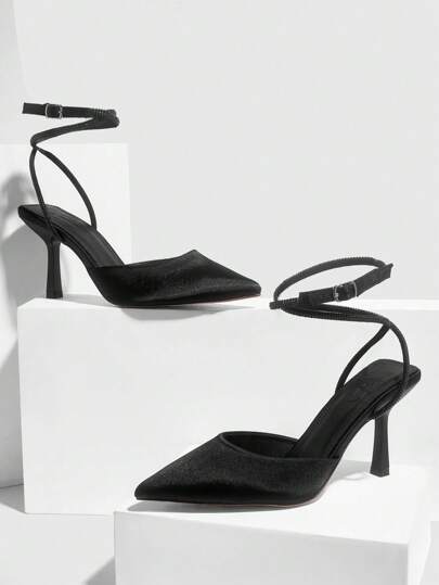 CUCCOO SZL Zapatos de tacón alto con correa de tobillo, de punta estrecha, en unicolor, con escote en V, de tira cruzada, elegantes, para mujer, ideales para primavera/verano, primavera, vacaciones de primavera, Pascua y bailes de graduación