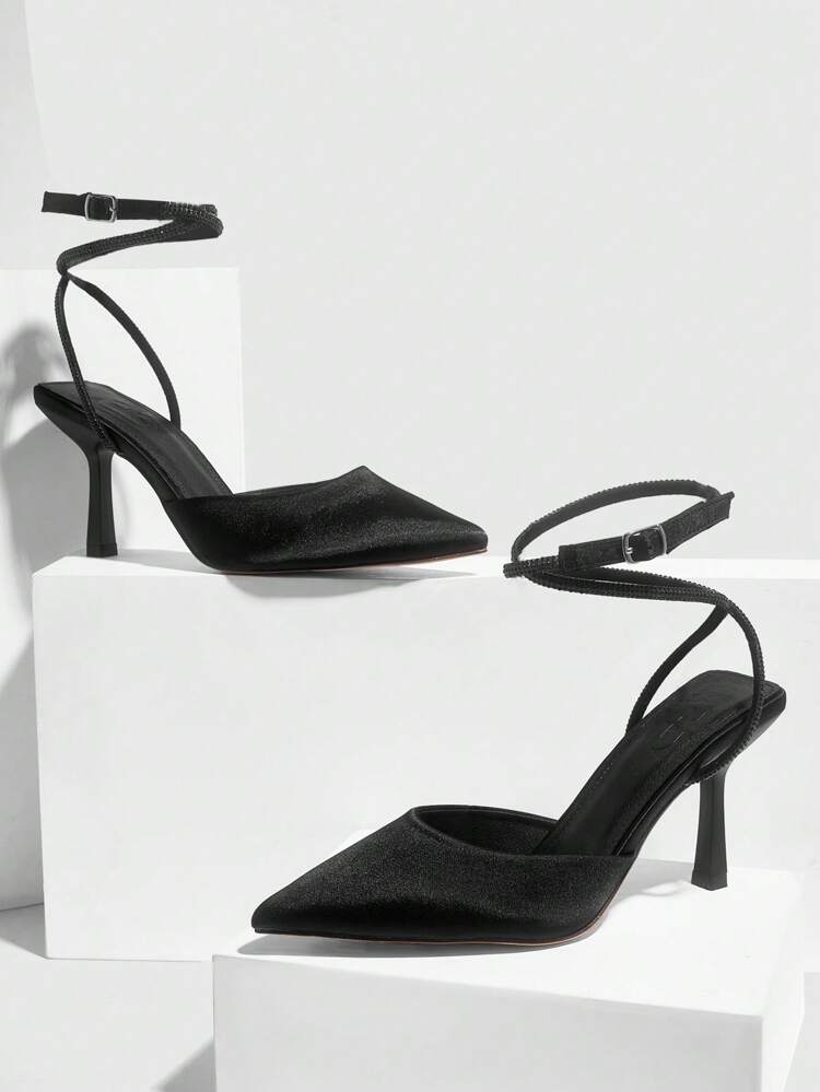 CUCCOO SZL Women's Spring/Summer New V-Cut Solid Color Low Vamp Cross Strap Elegant Pointed Toe Ankle Wrap High Heel Shoes Spring Shoes Spring Break Easter Prom Heels For Christmas Valentine's Day Spring Shoes