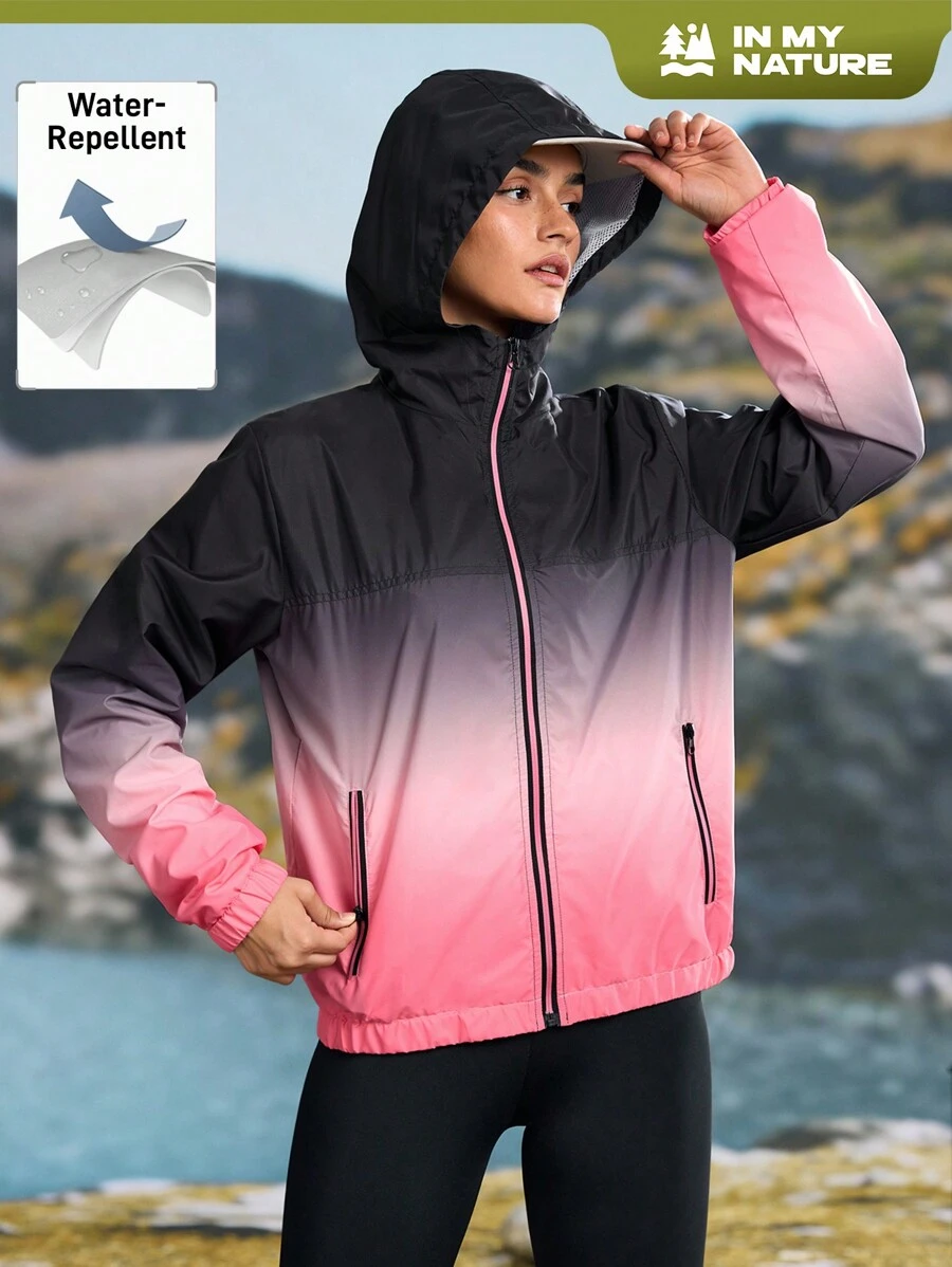 In My Nature Áo khoác cơ bản ngoài trời giản dị có khóa kéo màu gradient dành cho nữ có túi - Hồng - Xem 1