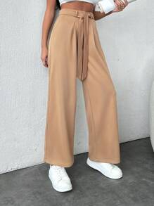 EURMUSE Women's Beige Double Buttoned High Waist Pants - Beige - View 4