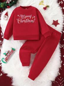 2 Pieces Set Young Boy Casual College Comfortable Warm Thick Loose Shoulder Round Neck Long Sleeve Casual Slogan Graphic Sweatshirt And Pants Set Suitable For Commuting To School Everyday Casual