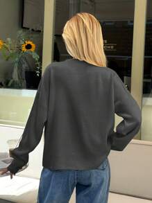 EURMUSE Woman Loose Fit Comfy Warm Rhinestones Detailed Sweater - Grey - View 2
