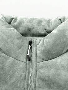Manfinity Roghcode Veste décontractée à manches longues avec fermeture éclair et imprimé lettre simple pour hommes, vêtements d'automne pour hommes, manteau d'hiver pour hommes, manteau d'hiver chaud avec polaire de couleur unie et taille plus - Vert menthe - Voir 5