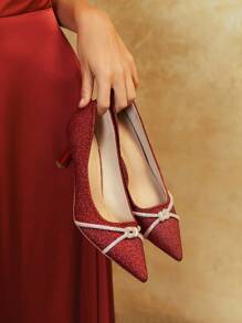 CUCCOO HITCHD Pointed Toe Sequin Bow Decor Women's High Heel Pumps