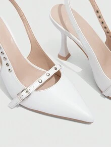 CUCCOO BIZCHIC 女士尖头细高跟鞋，优雅的办公室通勤百搭正装鞋，优雅的审美风格，适合约会之夜的装扮 - 白色 - 查看 3