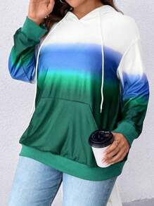 SHEIN LUNE Plus Size Gradient Long Sleeve Pocket Design Casual Sweatshirt Pullover Fall - Multicolor - View 5