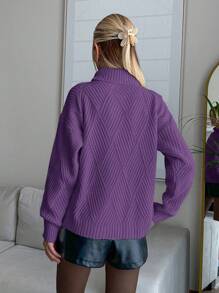 EURMUSE 女士纯色钻石图案高领套头衫