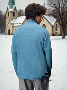 Manfinity Sport Corelite Manfinity UrbanChill 男士休闲纯色纹理立领户外连帽衫，秋季抓绒拉链连帽外套，加厚休闲百搭针织外套，适合运动和户外活动，男友风，男士冬季穿搭，男士外套，优质面料，专为户外活动设计，男士必备外套，圣诞礼物，万圣节礼物，秋冬季