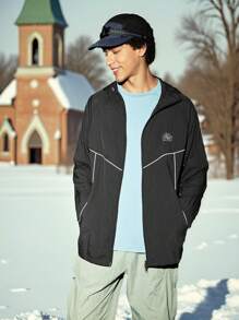 Gym Rark Chaqueta ligera con capucha con cordón y protección solar con estampado de letras para hombre, cortavientos - Gris Oscuro - Ver 3